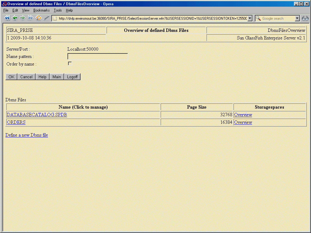 dbms files overview window